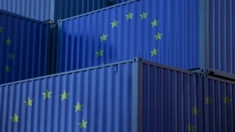 Shipping containers with EU flag on them