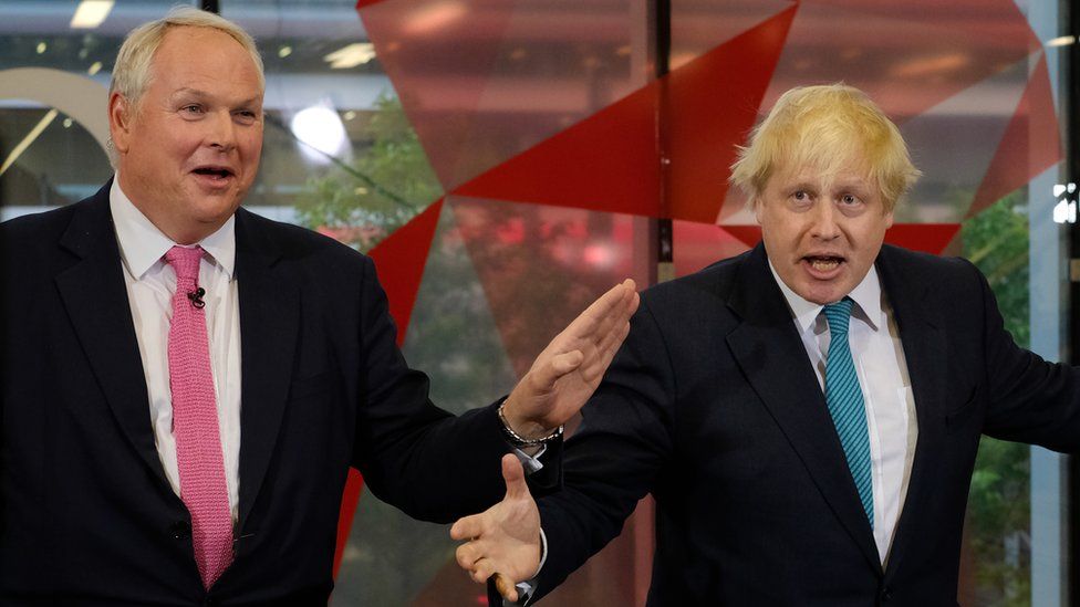 Adam Boulton with Boris Johnson, then foreign secretary, in 2017