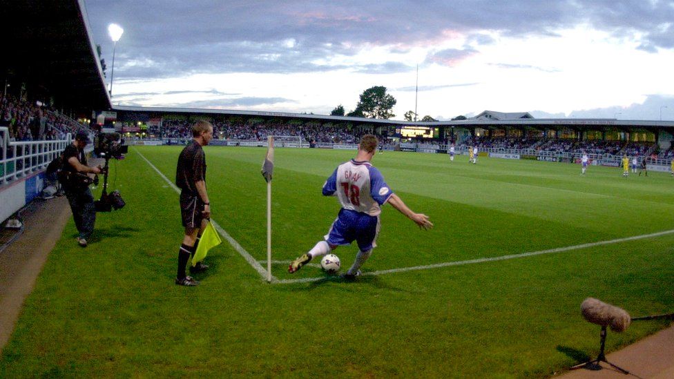 Rushden and Diamonds v Lincoln City in 2001, the club's first home game in the Football League
