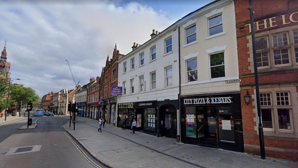 The picture shows Wardwick in Derby city centre where the incident is said to have taken place.