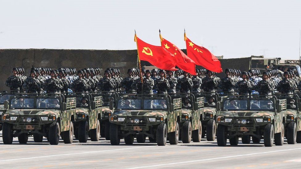 Chinese soldiers during a military parade in China's northern Inner Mongolia region in 2017