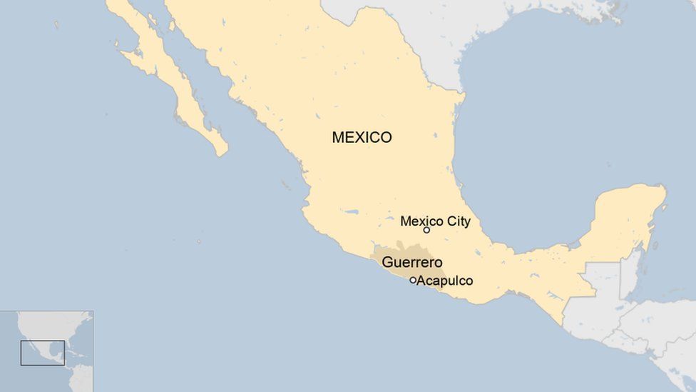 Map of Mexico showing the state of Guerrero and the resort of Acapulco