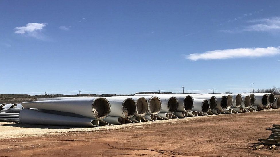 Turbine blades waiting to be recycled