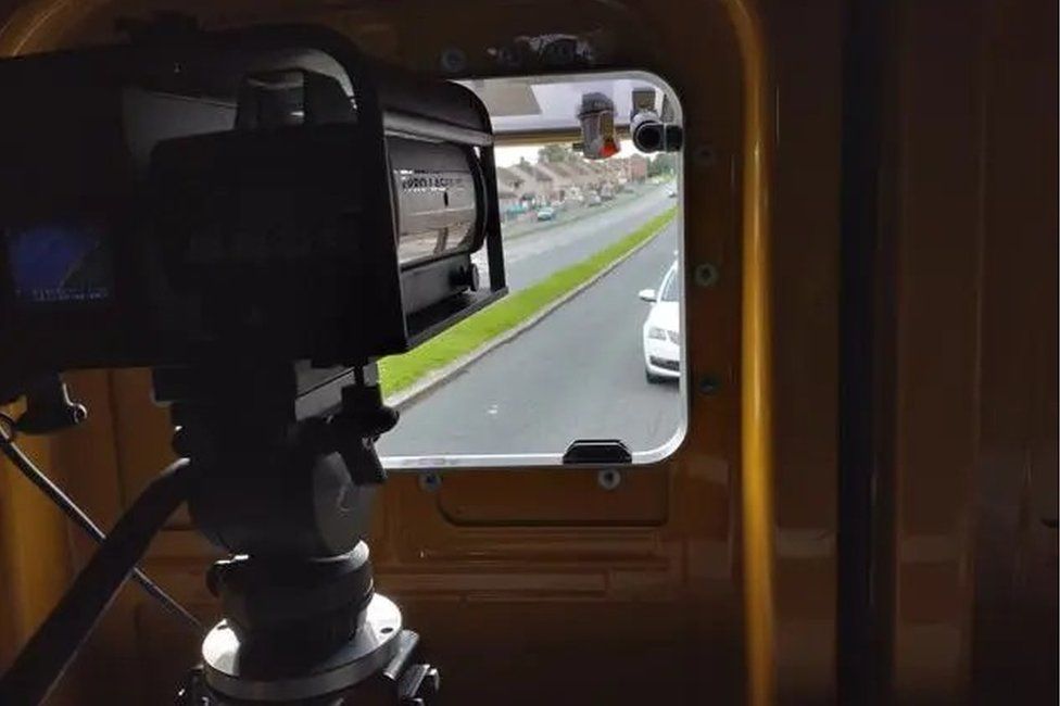 Close up of speed camera inside Cumbria Police safety camera van