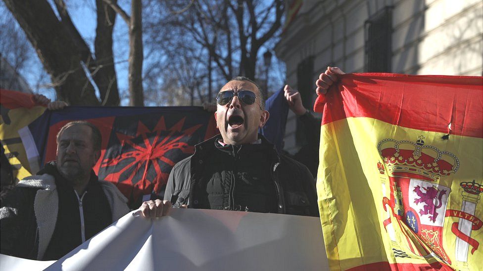 Protesters from both sides demonstrated outside the court