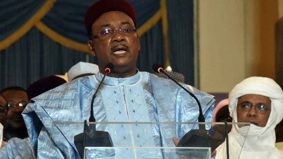 Niger's incumbent president Mahamadou Issoufou delivers a speech at the presidential palace in Niamey on Febuary 26