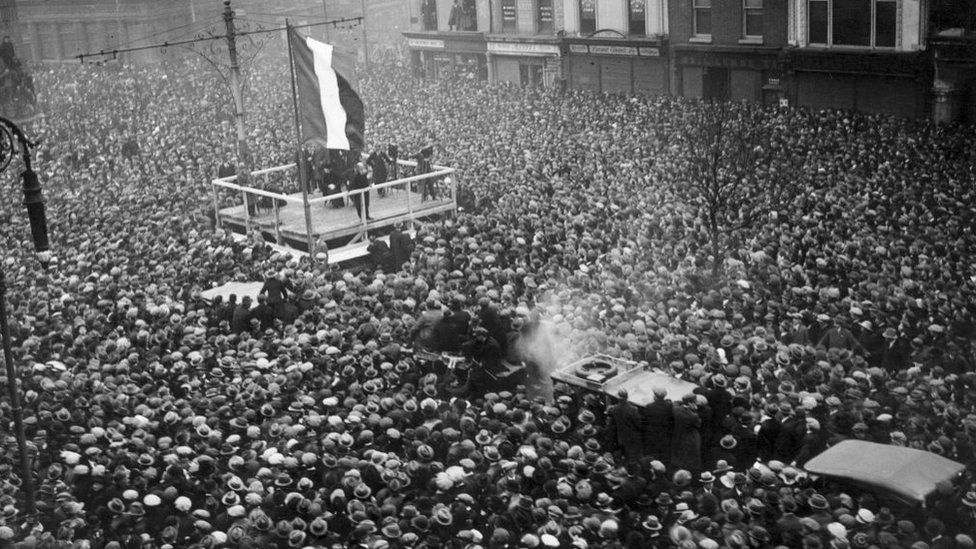 Irish nationalist leader and future President of the Irish Republic, Eamon de Valera, addressing a crowd in Dublin in 1922