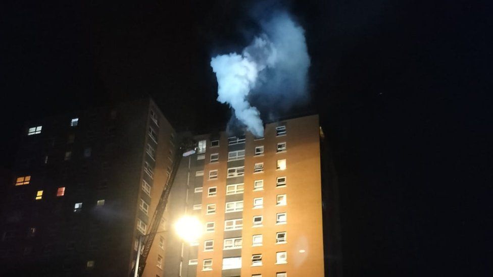 A block of flats on fire