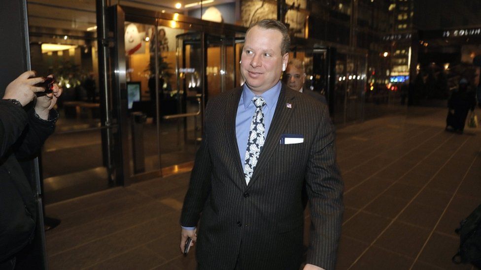Former Trump campaign aide Sam Nunberg leaves CNN headquarters after being interviewed on the Erin Burnett OutFront television show in New York on 5 March 2018