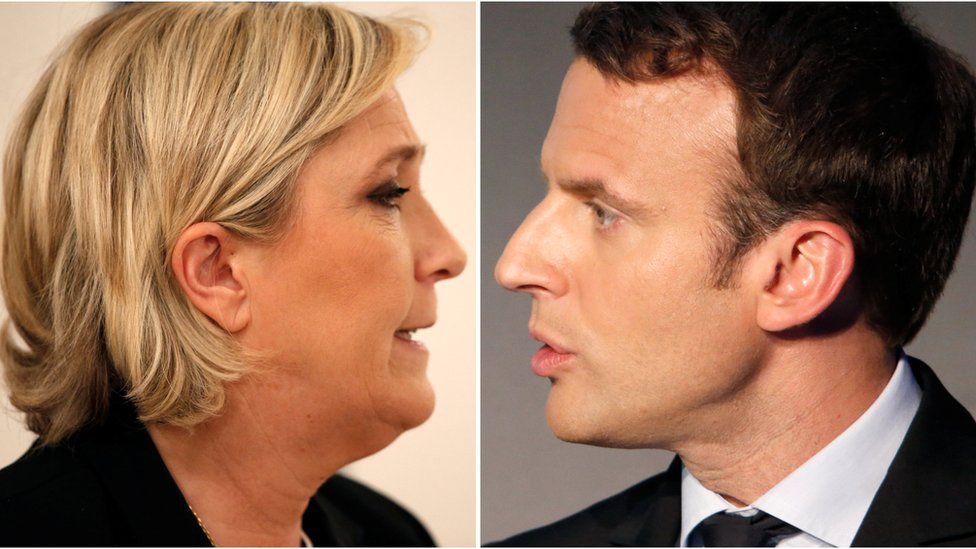 Marine Le Pen and Emmanuel Macron, 23 Apr 17 combo image
