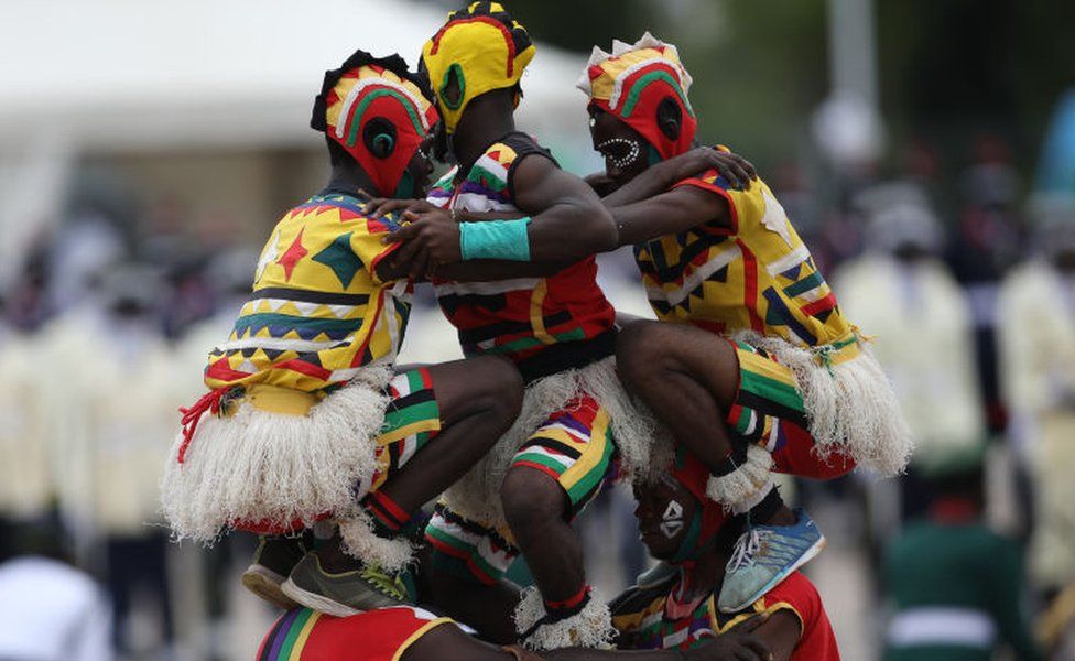 Members of Independence troop performs at the Eagles Square in Abuja, Nigeria during the countrys 60th Independence Celebration on October 1, 2020