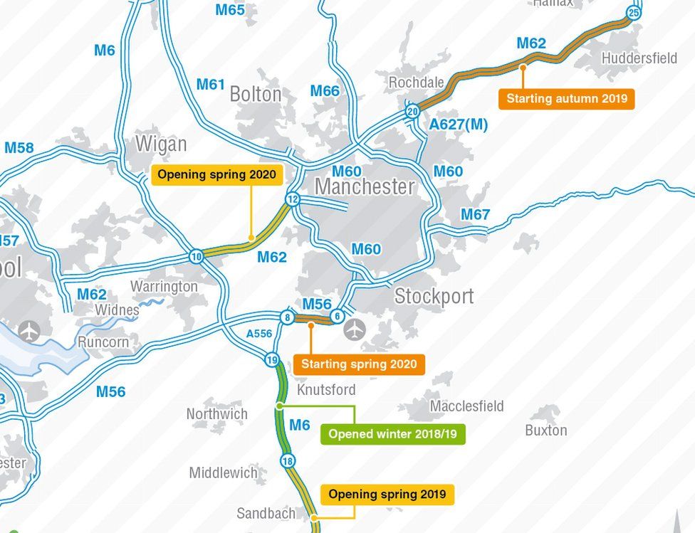 Map of planned roadworks in the North West of England