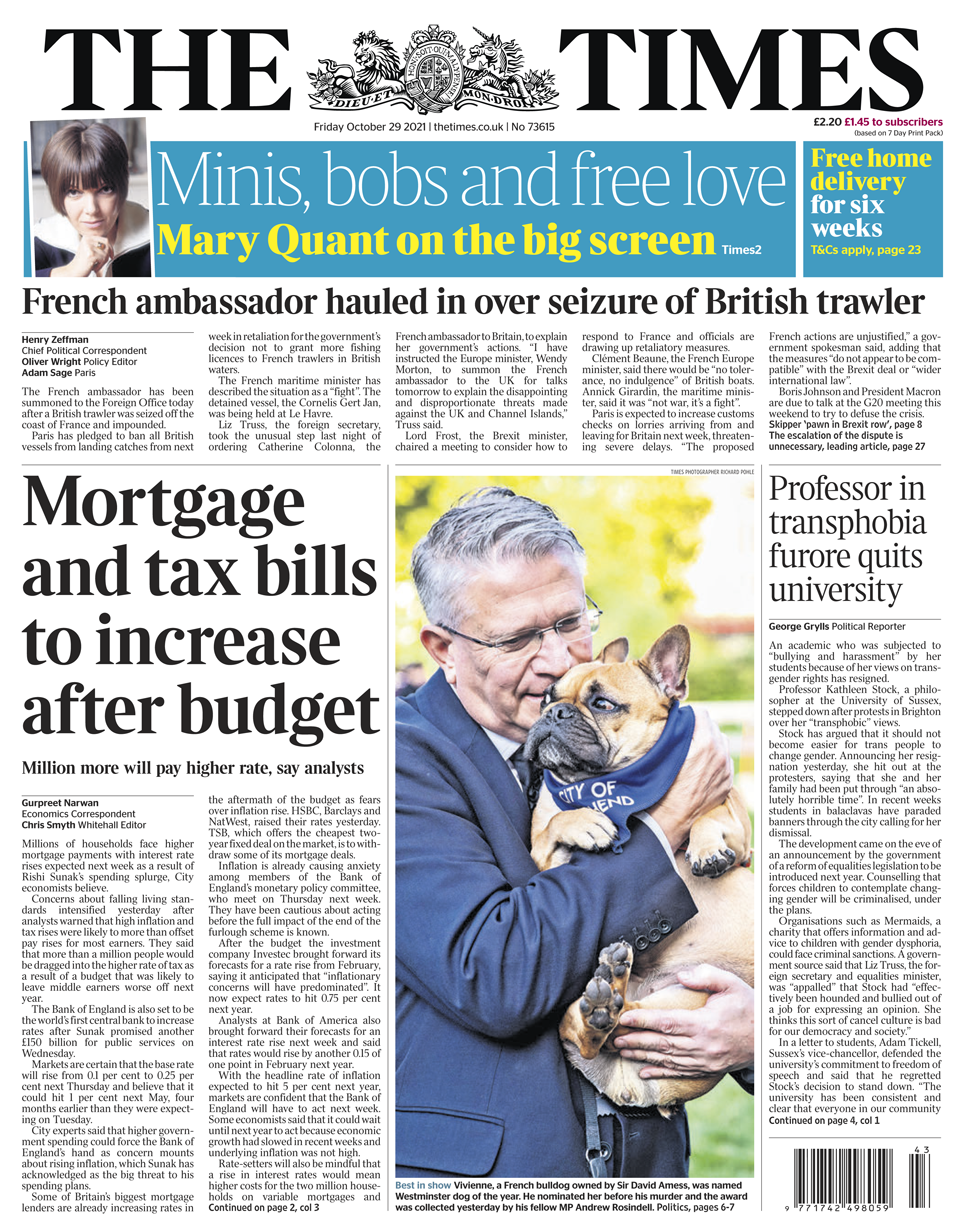 Times front page - 29/10/21