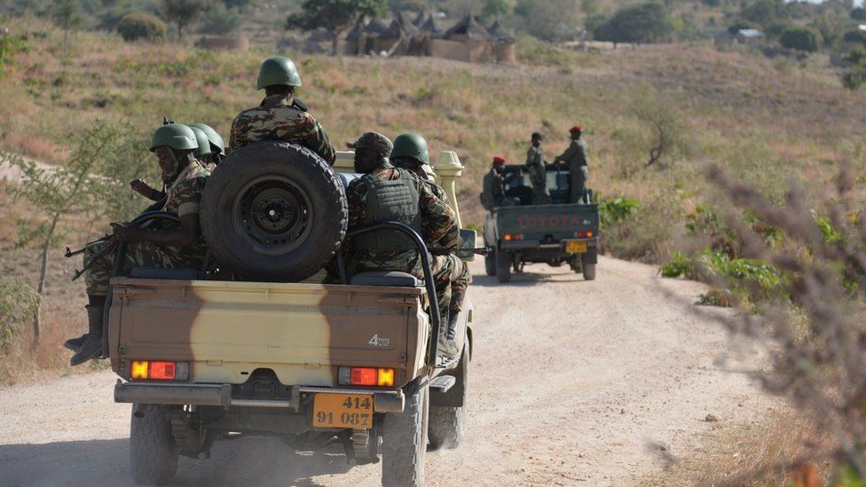 Cameroonian soldiers patrolling in army vehicles, Cameroon in February 2015