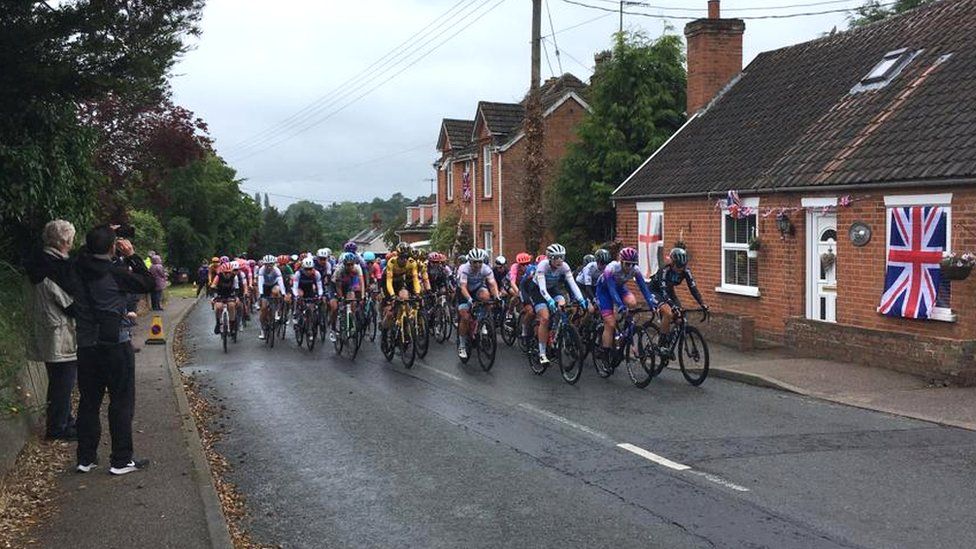 Women's Tour 2022 cyclists in Holbrook, Suffolk