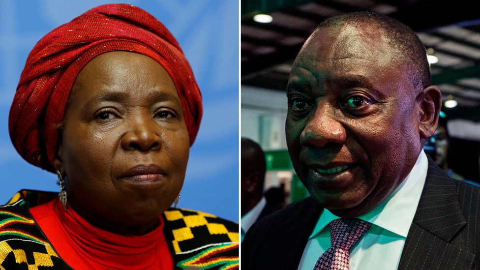 A composite image showing Nkosazana Dlamini-Zuma and Cyril Ramaphosa