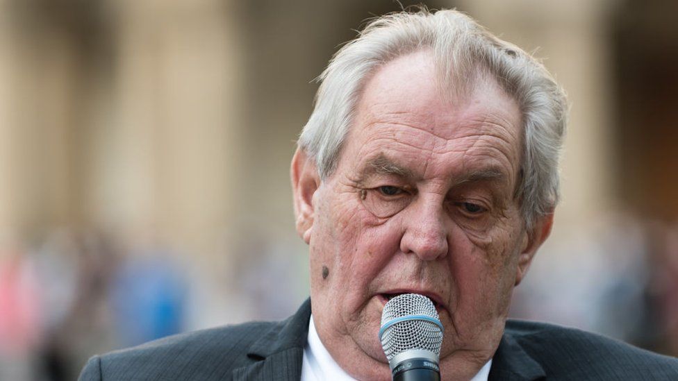 Czech president Milos Zeman delivers a speech during the commemoration of COVID-19 pandemic