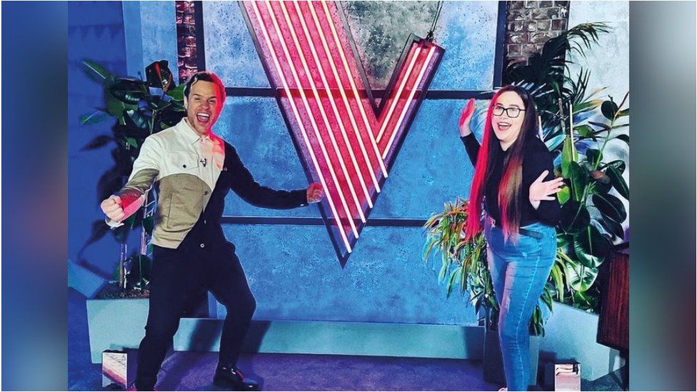 Grace Holden and Olly Murs on set of ITV's 'The Voice'