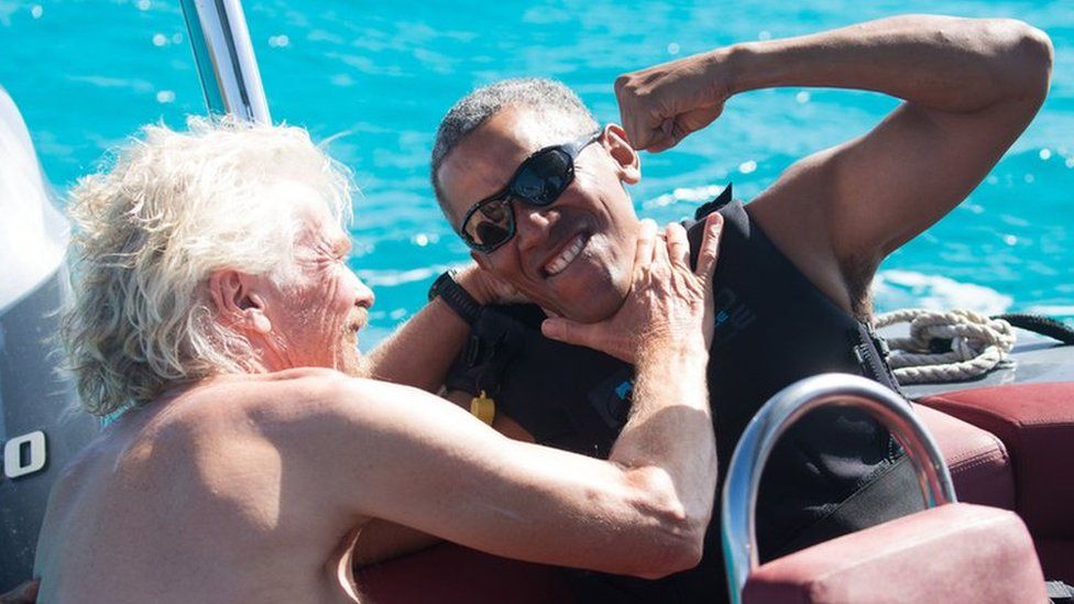 Sir Richard Branson and former US President Barack Obama pictured in the British Virgin Islands in February 2017