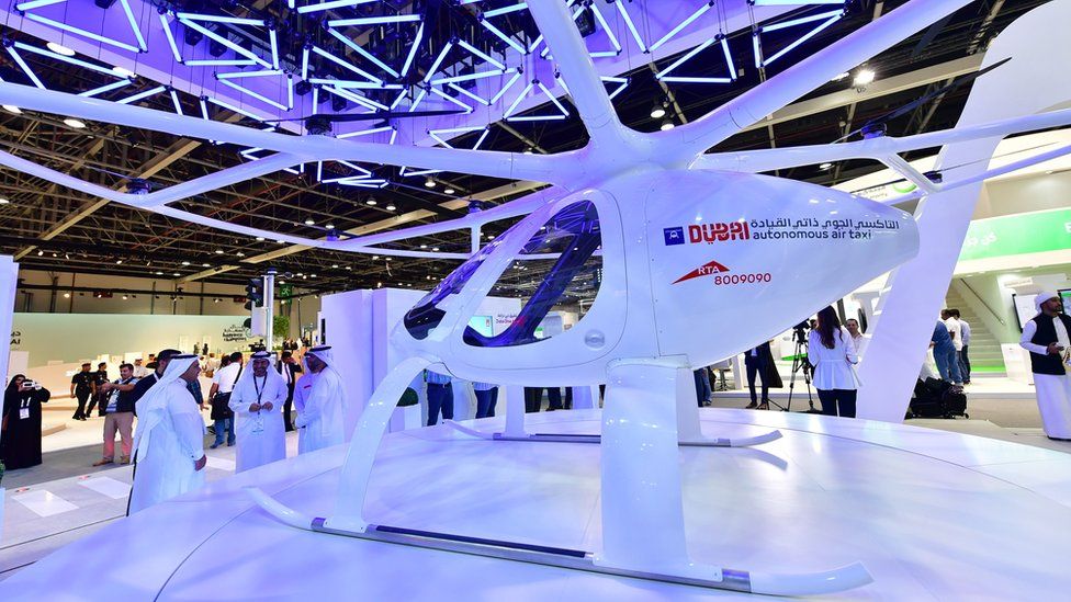A drone taxi is seen on view at the Gitex 2017 exhibition at the Dubai World Trade Center in Dubai on 8 October 2017