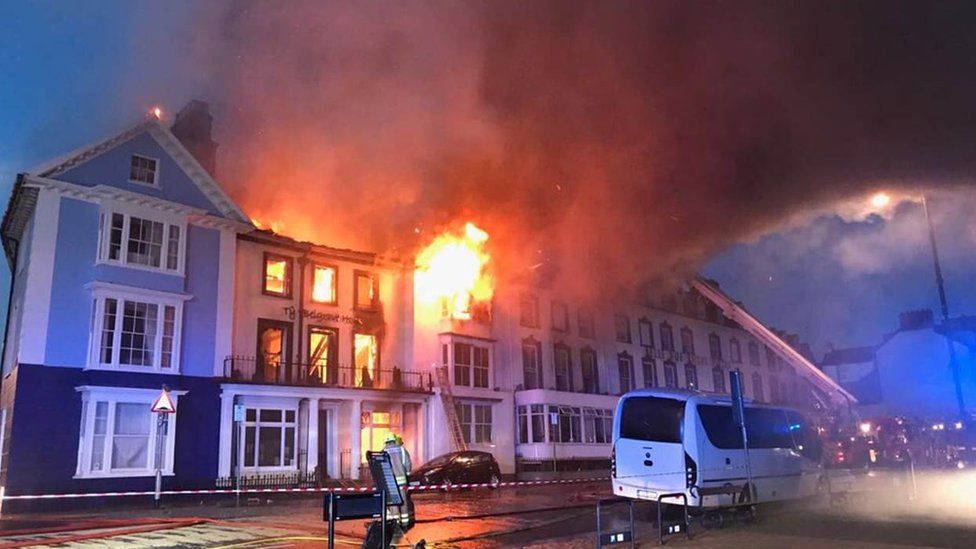 Hotel on fire in Aberystwyth