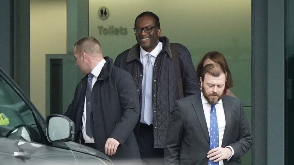 Kwasi Kwarteng arriving at London Heathrow Airport after travelling on a flight from the US