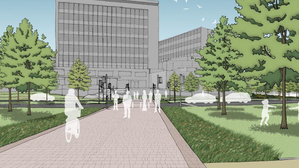 A visualisation of how the city centre will become easier for people to walk or cycle around