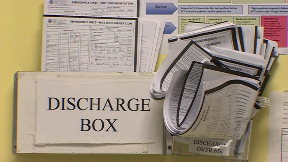 Discharge notes box at Cardiff's University Hospital of Wales