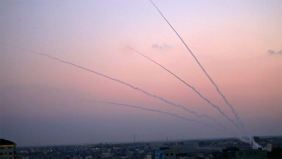 Rockets are launched from the Gaza Strip on 12 November 2018