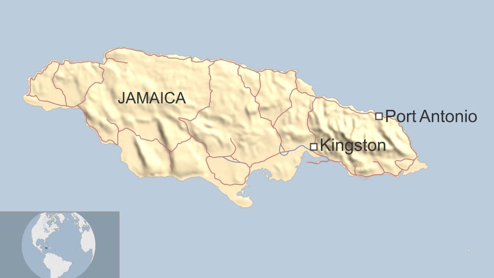 Map of Jamaica showing Port Antonio