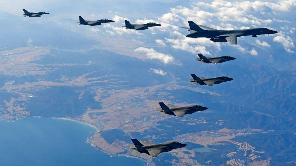 US jets fly over the Korean Peninsula during the Vigilant air combat exercise in December 2017