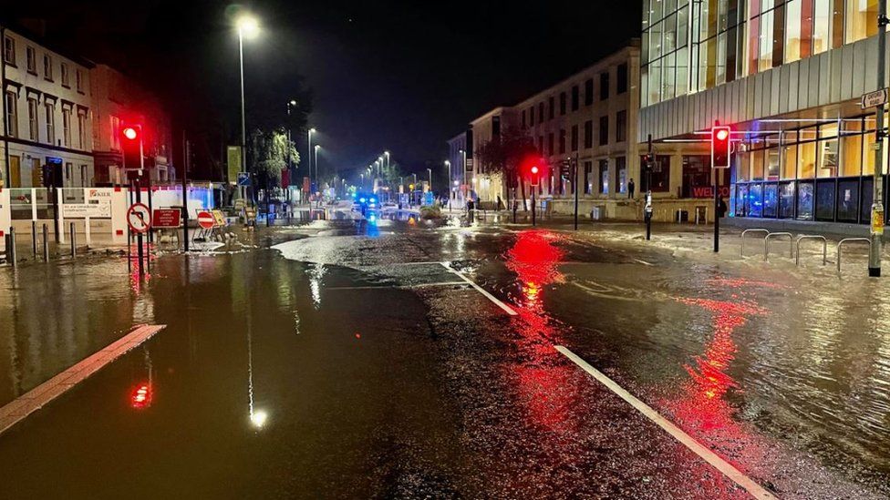 Oxford Road is closed in both directions due to the flooding