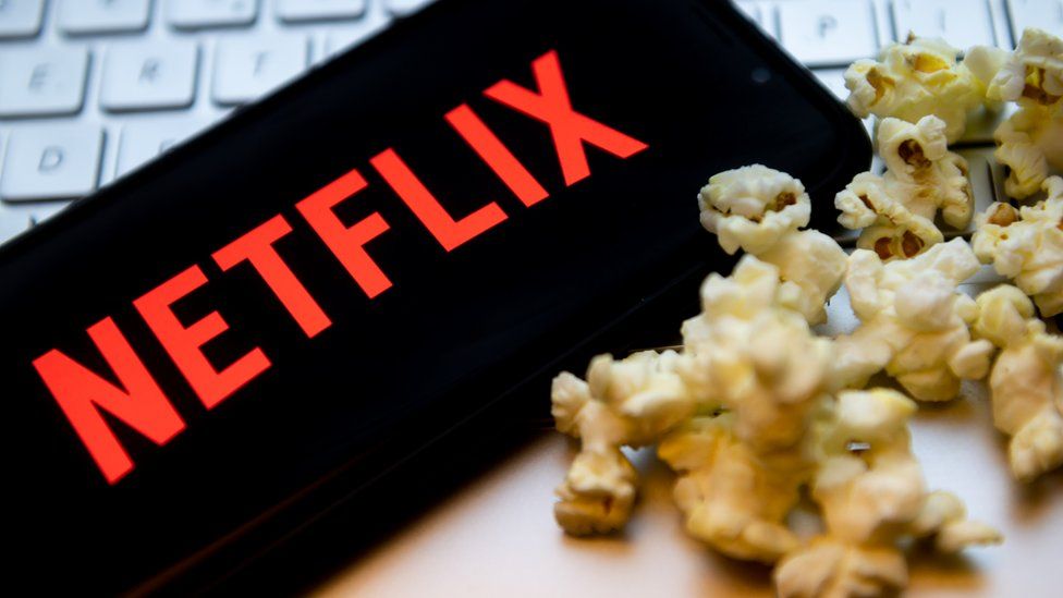 Netflix logo with some popcorn