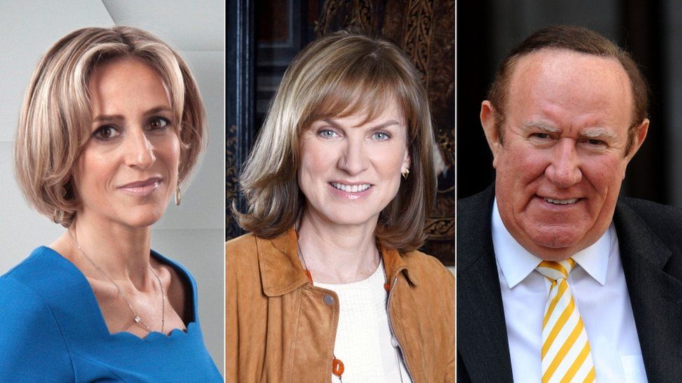 Emily Maitlis (l) will chair a debate, Fiona Bruce will host a special Question Time and Andrew Neil will interview the final two candidates