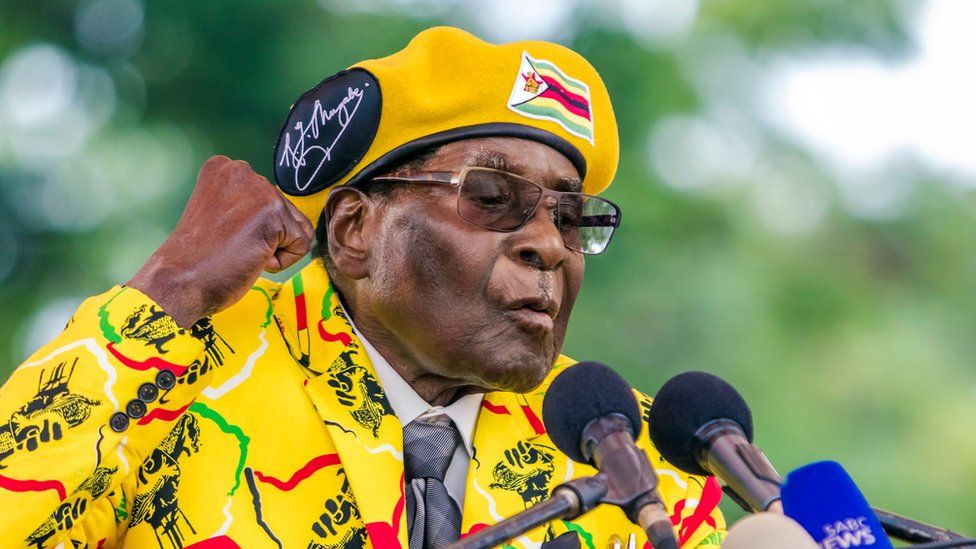 Zimbabwe's President Robert Mugabe addresses party members and supporters gathered at his party headquarters to show support to Grace Mugabe becoming the party's next Vice President after the dismissal of Emerson Mnangagwa November 8 2017.
