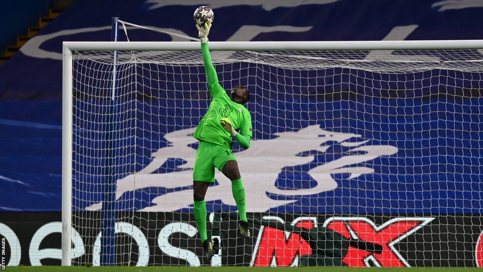 Senegal and Chelsea goalkeeper Edouard Mendy makes a save