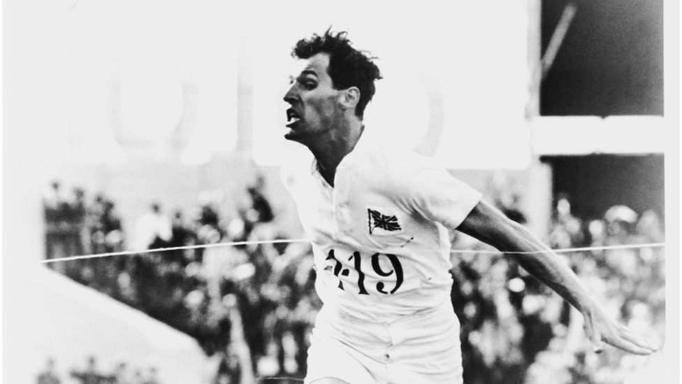 British athlete Harold Abrahams, played by Ben Cross, wins the 100 Metres event at the Paris Olympics in a scene from Chariots Of Fire