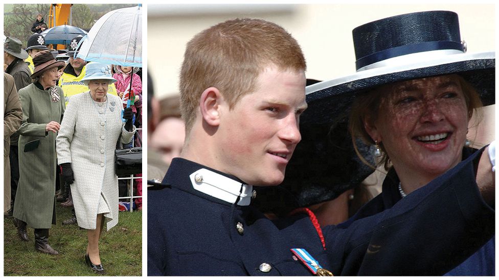 (Left) Shan Legge-Bourke with the Queen in mid Wales (right) her daughter and former royal nanny Tiggy Pettifer with Prince Harry