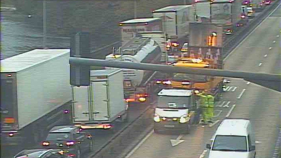 Traffic Wales camera footage of queuing traffic