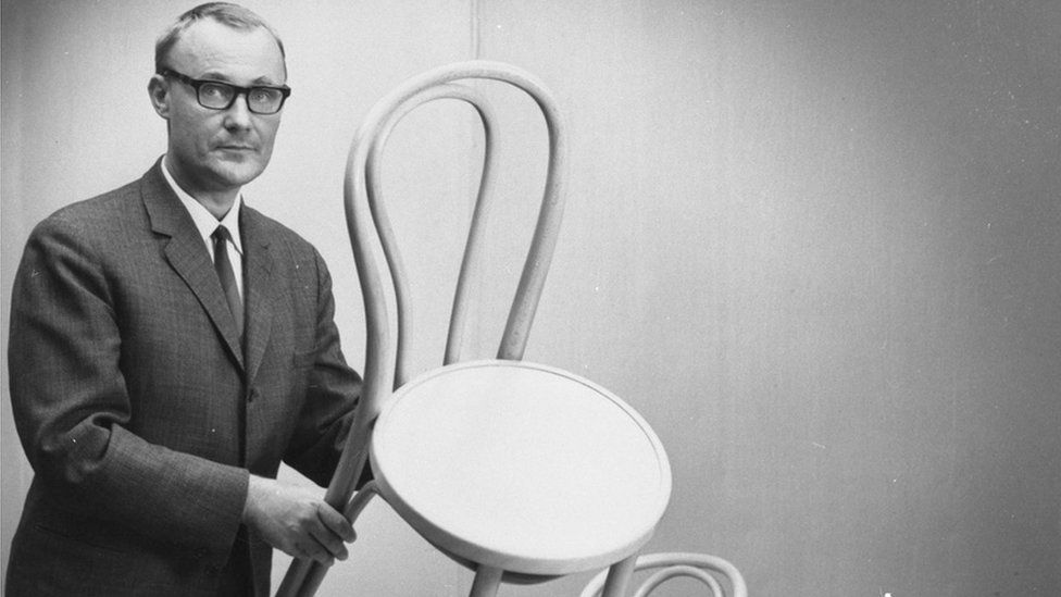 Ingvar Kamprad pictured with an Ikea chair in the 1960s