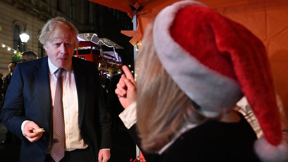 Boris Johnson at a Christmas market in Downing Street earlier this week