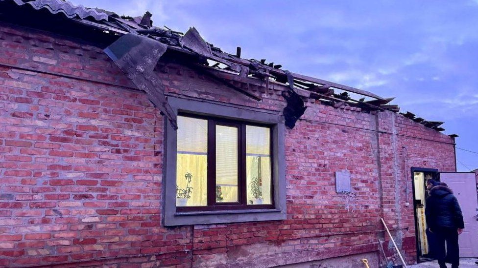 A picture of a damaged house, shared by a Russian official, in what he said to be a Ukrainian attack on Belgorod