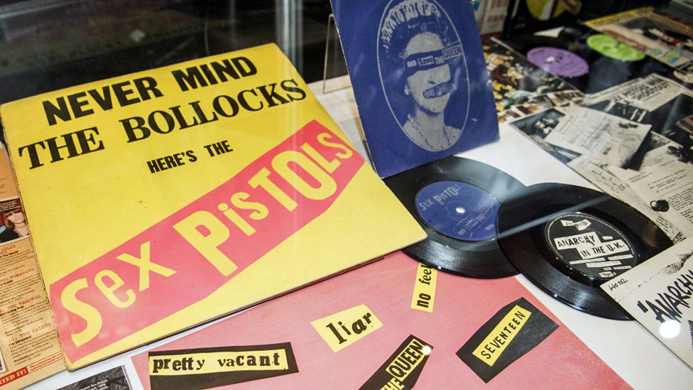 Sex Pistols - 'Never Mind the Bollocks' and 'God Save the Queen' record covers