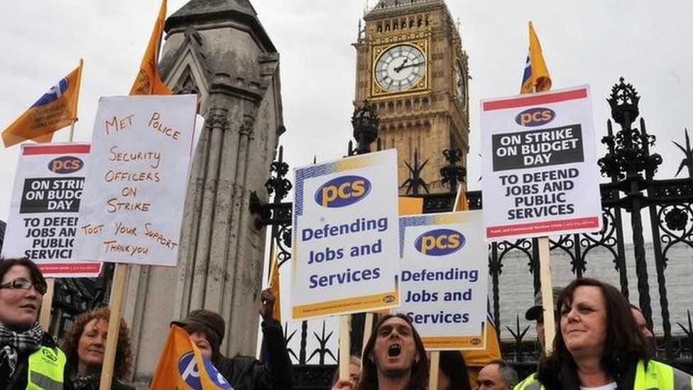 Striking civil servants from the Public and Commercial Services union