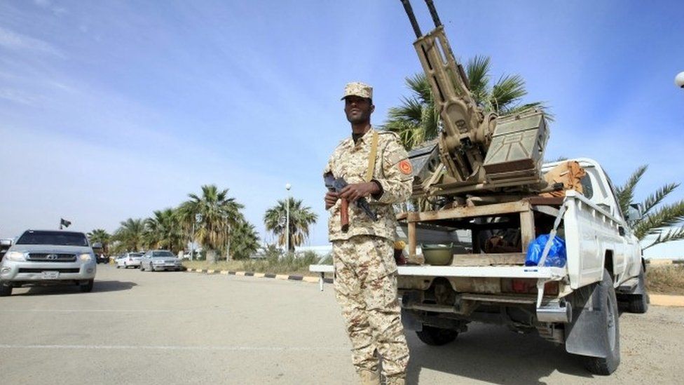 Security force member protecting Libyan unity government
