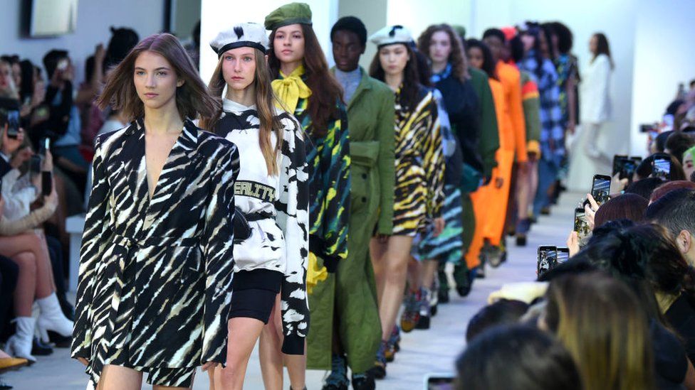 Models on the catwalk at London Fashion Week