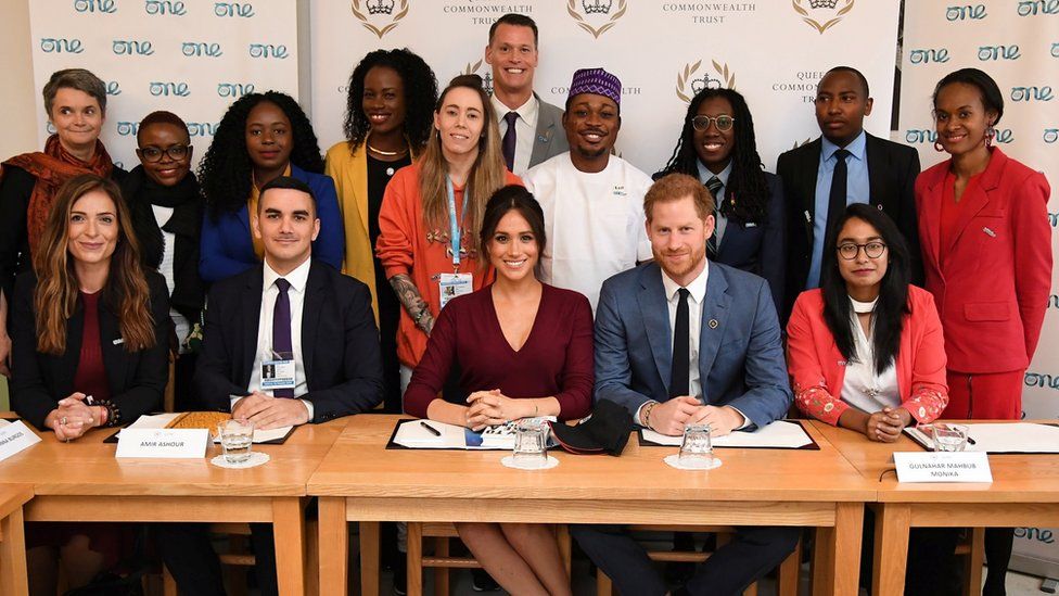 The Duke and Duchess of Sussex with delegates