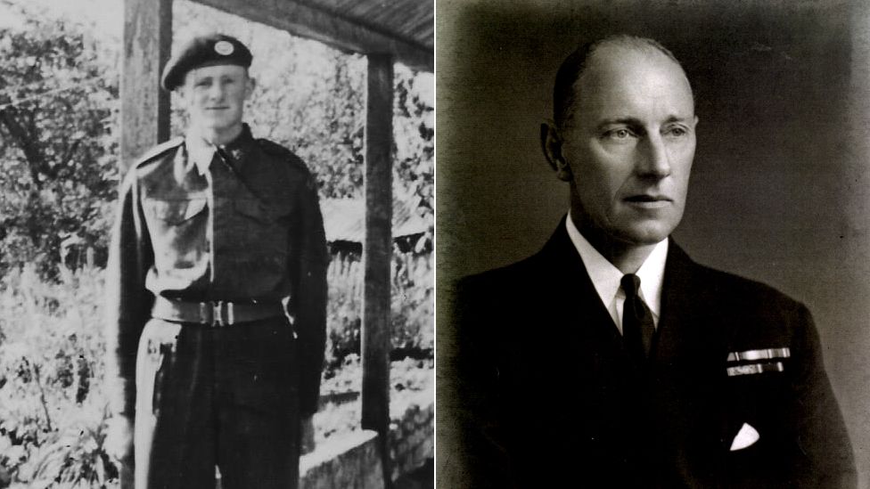 Man dressed in WW2 uniform and in a separate photo a man dressed in a WW2 naval captain's uniform