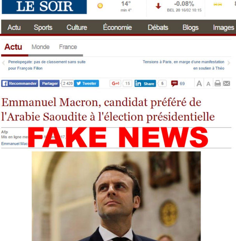 Screenshot of fake site which cloned Belgian newspaper Le Soir