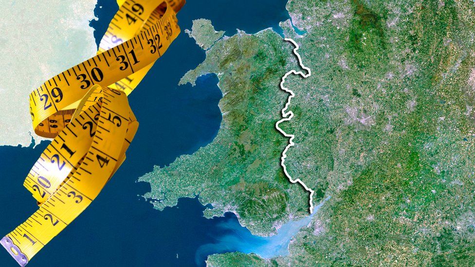 Map of Wales with tape measure